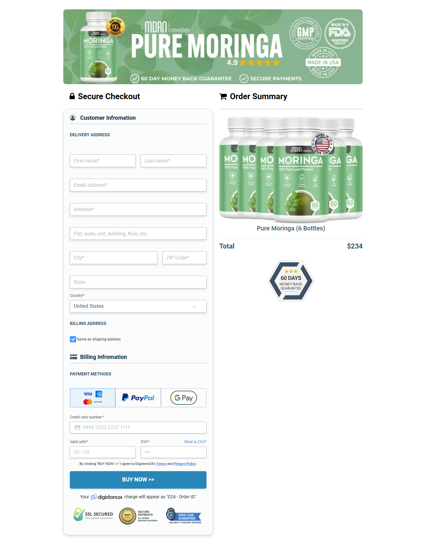 Pure Moringa Payment Screen